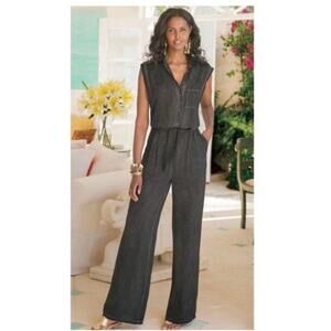 Soft Surroundings Women’s Small Camilla Jumpsuit Sleeveless Gray Tie Waist
